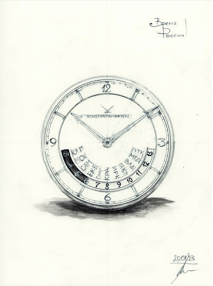 Sketch of the “Russian time” clock