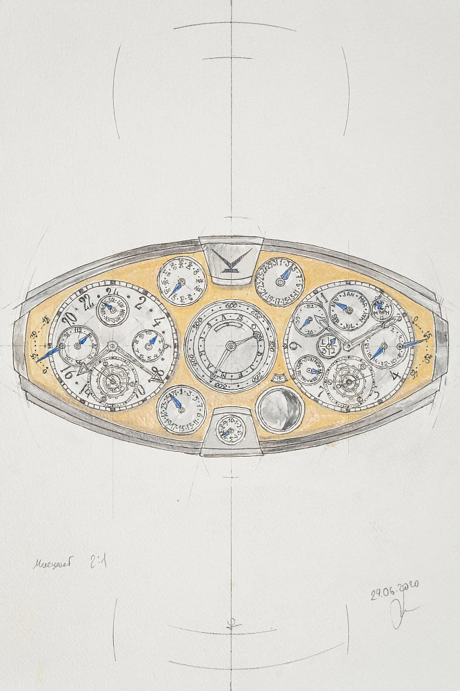 Sketch of the Magnum Opus Mars Traveller Watch (Front Side)